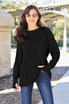 Basic Bae Full Size Ribbed Round Neck Long Sleeve Knit Top Top Trendsi Black S 