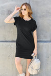 Basic Bae Full Size Round Neck Short Sleeve Dress with Pockets Mini Dress Trendsi   