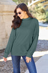 Basic Bae Full Size Ribbed Exposed Seam Mock Neck Knit Top Top Trendsi Teal S 