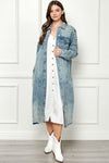 Veveret Full Size Distressed Raw Hem Pearl Detail Button Up Jacket Jacket Trendsi   