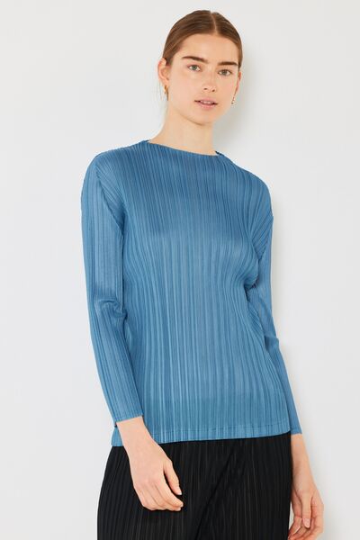 Marina West Swim Pleated Long Sleeve Boatneck Top Top Trendsi Steel Blue S/M 