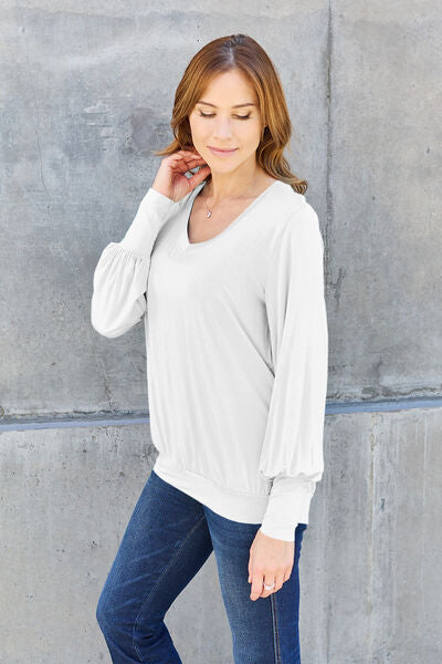 Basic Bae Full Size V-Neck Lantern Sleeve Blouse - NeoKira Unlimited