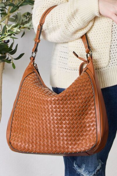 SHOMICO Weaved Vegan Leather Handbag Handbag Trendsi TAN One Size 