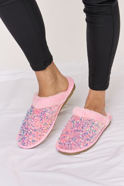 Forever Link Sequin Plush Round Toe Slippers Slippers Trendsi   