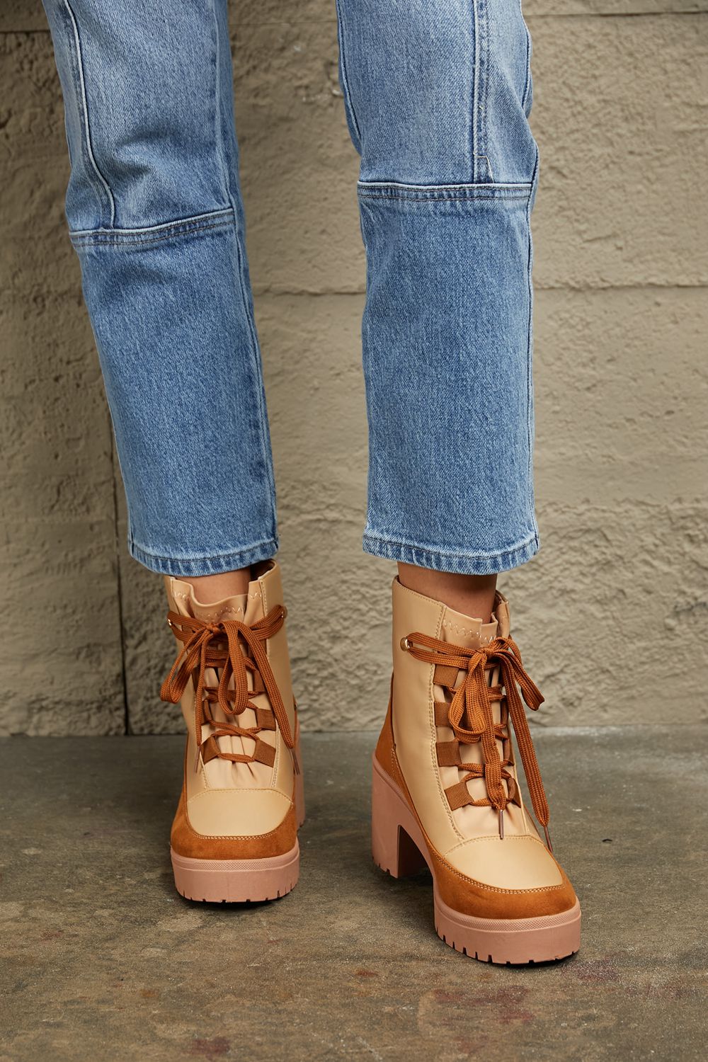 East Lion Corp Lace Up Lug Booties Boots Trendsi Tan 6 