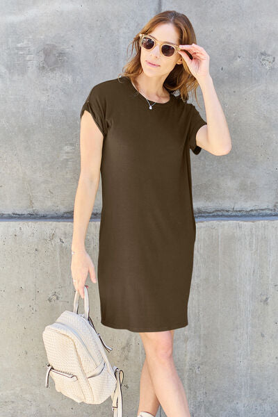 Basic Bae Full Size Round Neck Short Sleeve Dress with Pockets - NeoKira Unlimited