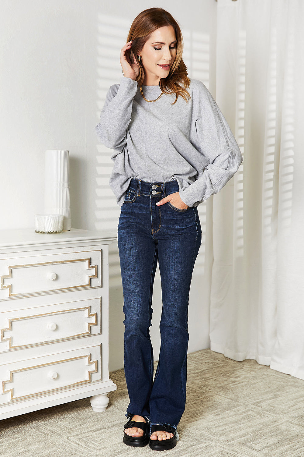 Double Take Seam Detail Round Neck Long Sleeve Top - NeoKira Unlimited