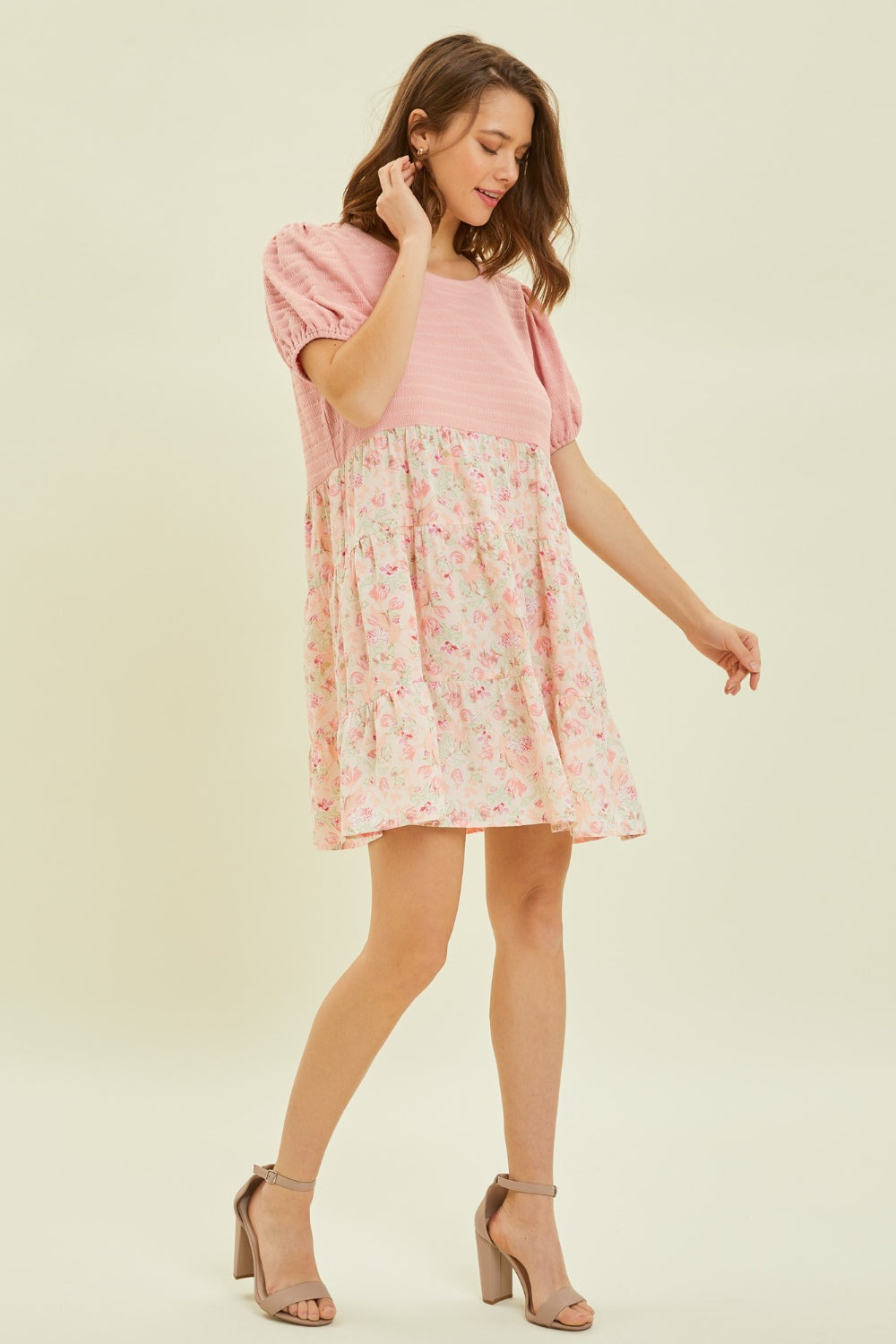 HEYSON Full Size Round Neck Floral Ruffle Hem Mini Dress - NeoKira Unlimited