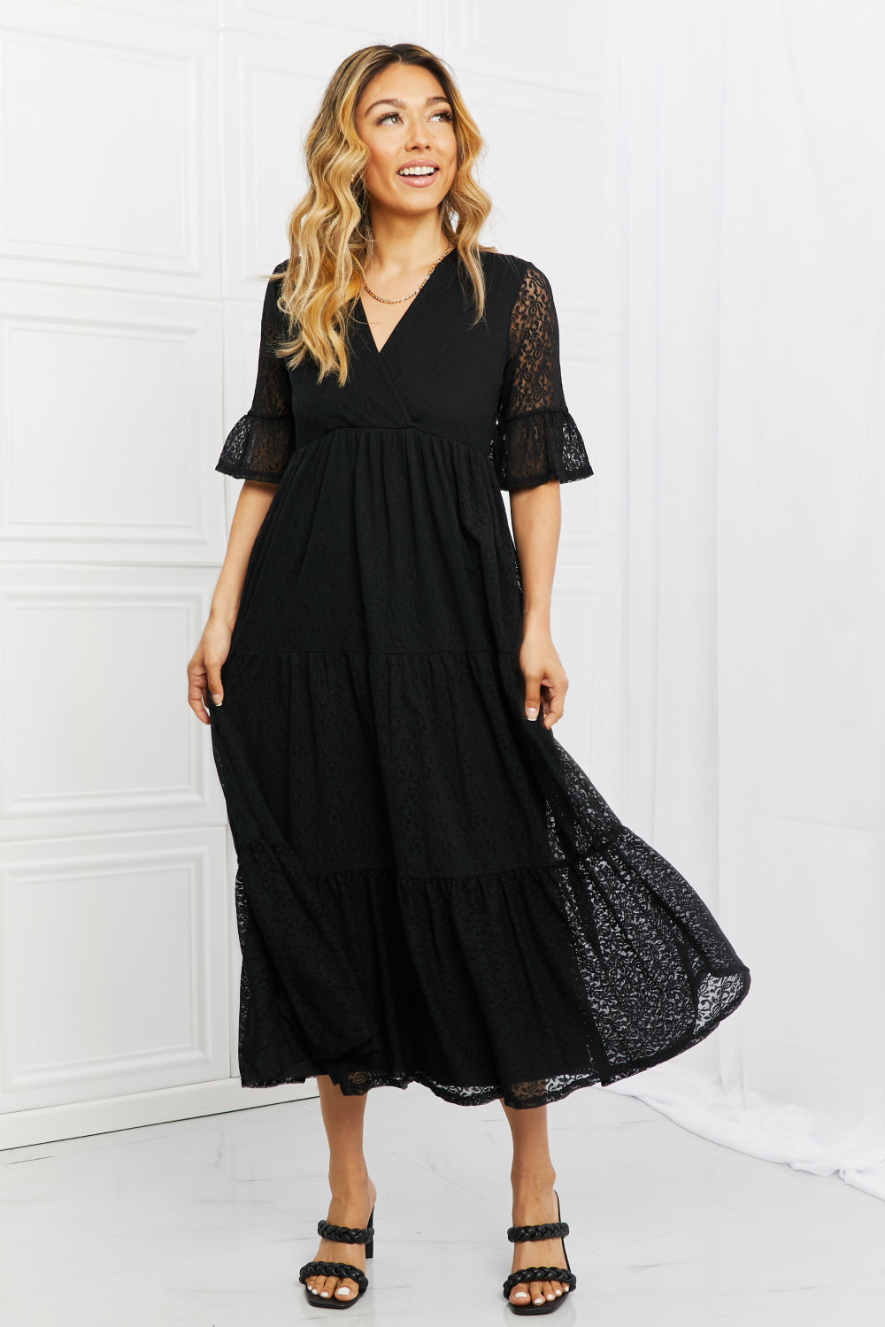 P & Rose Lovely Lace Full Size Tiered Dress Midi Dress Trendsi   