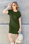 Basic Bae Full Size Round Neck Short Sleeve Dress with Pockets Mini Dress Trendsi   