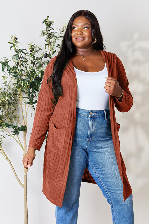 Basic Bae Full Size Ribbed Open Front Long Sleeve Cardigan - NeoKira Unlimited