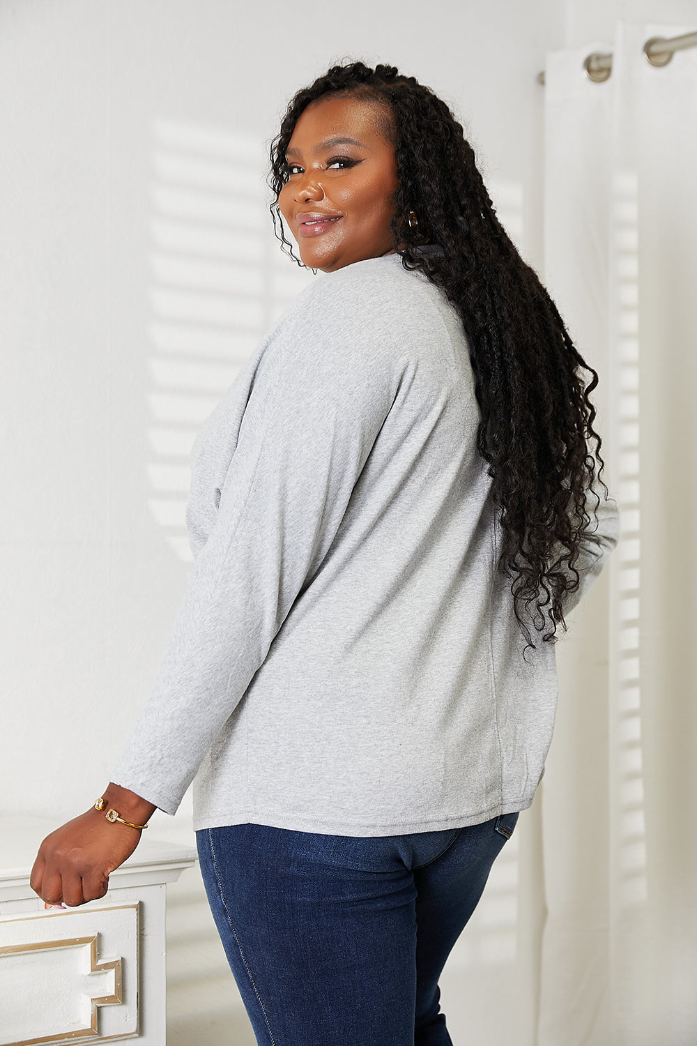 Double Take Seam Detail Round Neck Long Sleeve Top - NeoKira Unlimited