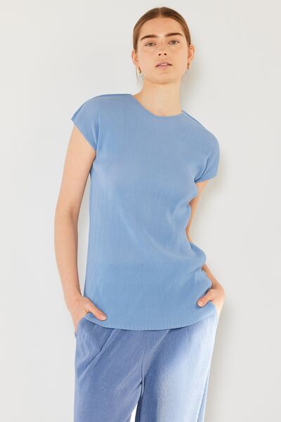 Marina West Swim Rib Pleated Cap Sleeve Top Top Trendsi Periwinkle S/M 