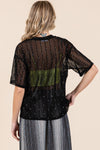 GeeGee Round Neck Drop Shoulder Mesh Glitter Top Top Trendsi   