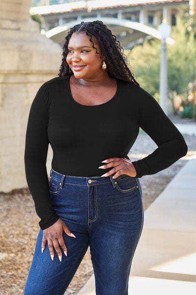 Basic Bae Full Size Round Neck Long Sleeve Bodysuit - NeoKira Unlimited