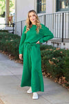 Double Take Full Size Textured Long Sleeve Top and Drawstring Pants Set Pants Set Trendsi Mid Green S 