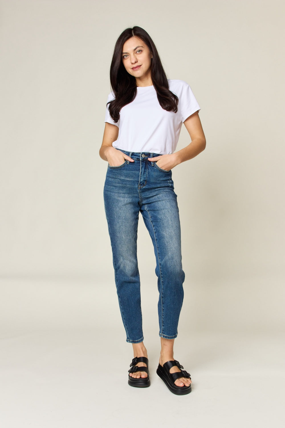 Judy Blue Full Size Tummy Control High Waist Slim Jeans Jeans Trendsi   