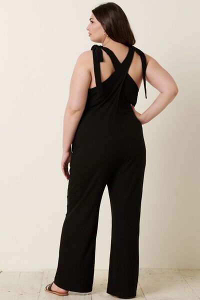 Mittoshop Rib Knit V-Neck Cross Back Jumpsuit Jumpsuits Trendsi   