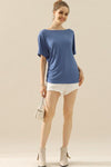 Ninexis Boat Neck Short Sleeve Ruched Side Top Top Trendsi   