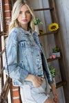 Veveret Distressed Button Up Denim Jacket Jacket Trendsi   