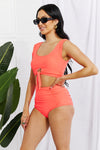 Marina West Swim Sanibel Crop Swim Top and Ruched Bottoms Set in Coral Bikini Trendsi   