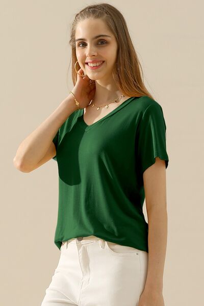 Ninexis Full Size V-Neck Short Sleeve T-Shirt T-Shirt Trendsi DEEP GREEN S 