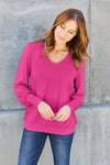 Basic Bae Full Size V-Neck Lantern Sleeve Blouse Top Trendsi Hot Pink S 