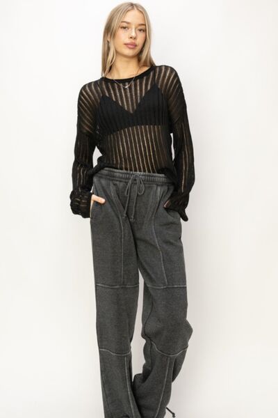 HYFVE Openwork Ribbed Long Sleeve Knit Top Top Trendsi   