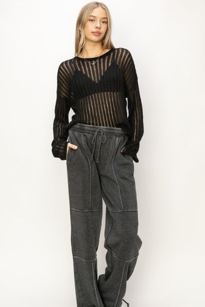 HYFVE Openwork Ribbed Long Sleeve Knit Top - NeoKira Unlimited