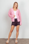 VERY J Eyelet Open Front Long Sleeve Cardigan Cardigan Trendsi   