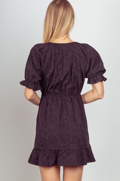 VERY J Floral Textured Woven Ruffled Mini Dress - NeoKira Unlimited