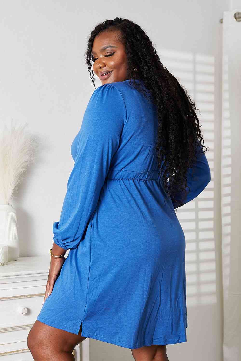 Double Take Scoop Neck Empire Waist Long Sleeve Magic Dress - NeoKira Unlimited