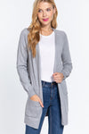 ACTIVE BASIC Open Front Long Sleeve Cardigan Cardigan Trendsi Heather Gray S 