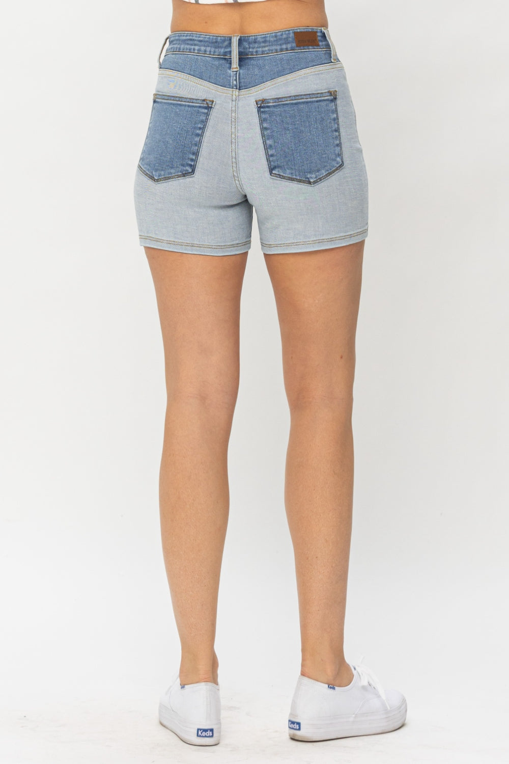 Judy Blue Full Size Color Block Denim Shorts Bold Playful Summer-Ready - NeoKira Unlimited