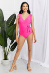 Marina West Swim Full Size Float On Ruffle Faux Wrap One-Piece in Pink Swimsuit Trendsi   