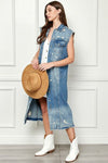 Veveret Full Size Distressed Sleeveless Longline Denim Jacket Jacket Trendsi   