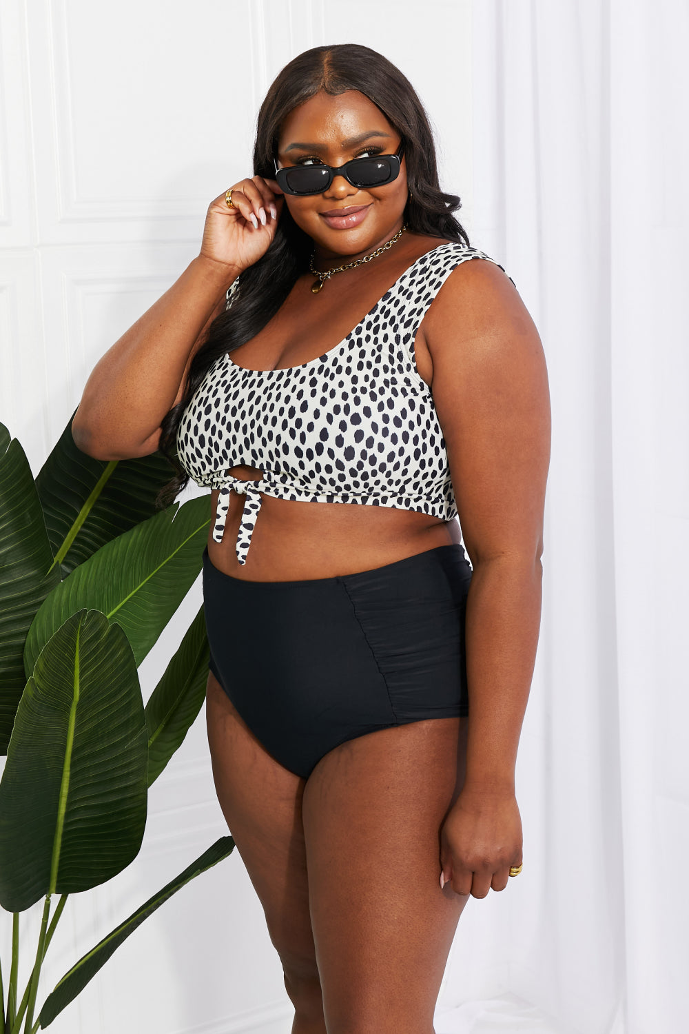 Marina West Swim Sanibel Crop Swim Top and Ruched Bottoms Set in Black Bikini Trendsi   