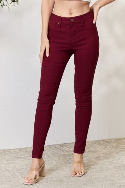 YMI Jeanswear Hyperstretch Mid-Rise Skinny Jeans Jeans Trendsi DARK WINE S 