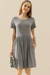 Ninexis Full Size Round Neck Ruched Dress with Pockets Mini Dress Trendsi H GREY S 