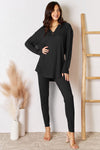 Basic Bae Full Size Notched Long Sleeve Top and Pants Set Pants Set Trendsi Black S 