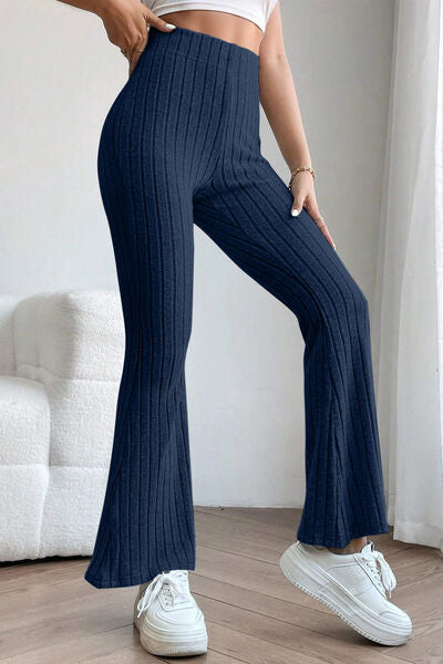 Basic Bae Full Size Ribbed High Waist Flare Pants Pants Trendsi   