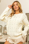 BiBi Pearl & Rhinestone Decor Long Sleeve Sweater Sweater Trendsi   