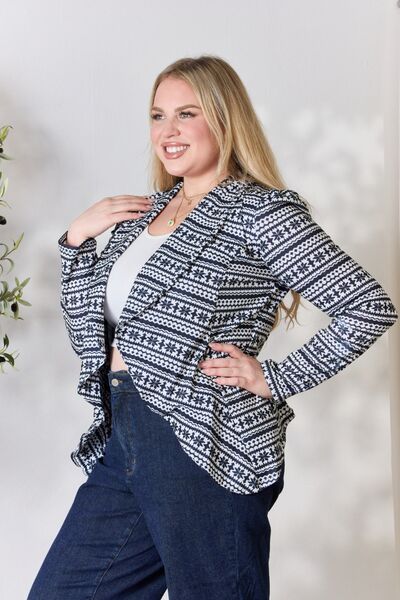 Heimish Full Size Open Front Printed Blazer Blazer Trendsi   