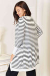 Double Take Striped Open Front Longline Cardigan Cardigan Trendsi   