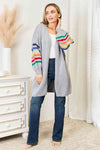 Double Take Multicolored Stripe Open Front Longline Cardigan Cardigan Trendsi   