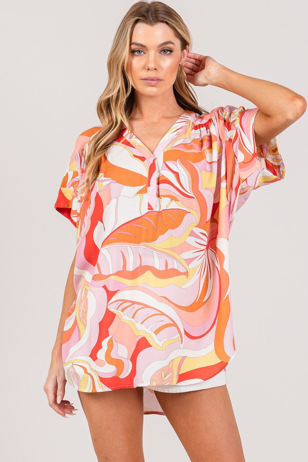 SAGE + FIG Abstract Print Half Button Blouse - NeoKira Unlimited