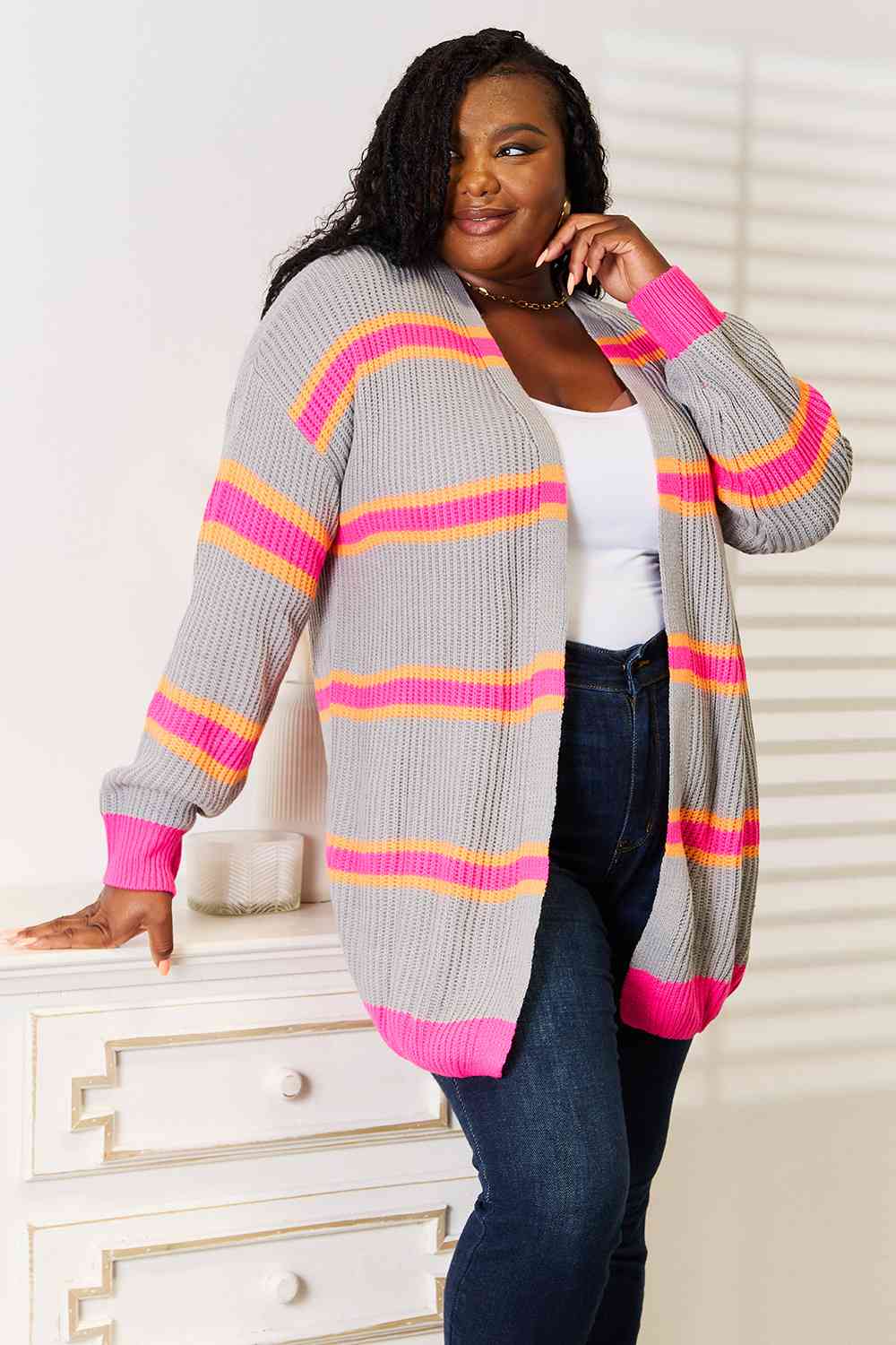Woven Right Ribbed Long Sleeve Cardigan - NeoKira Unlimited