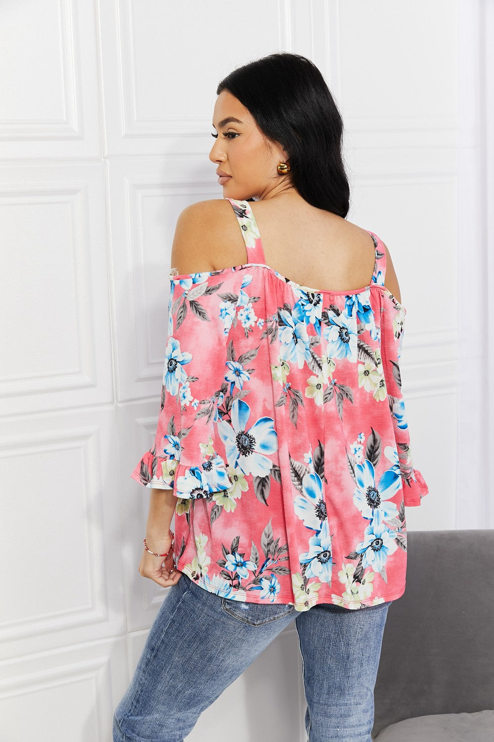 Sew In Love Full Size Fresh Take  Floral Cold-Shoulder Top Top Trendsi   