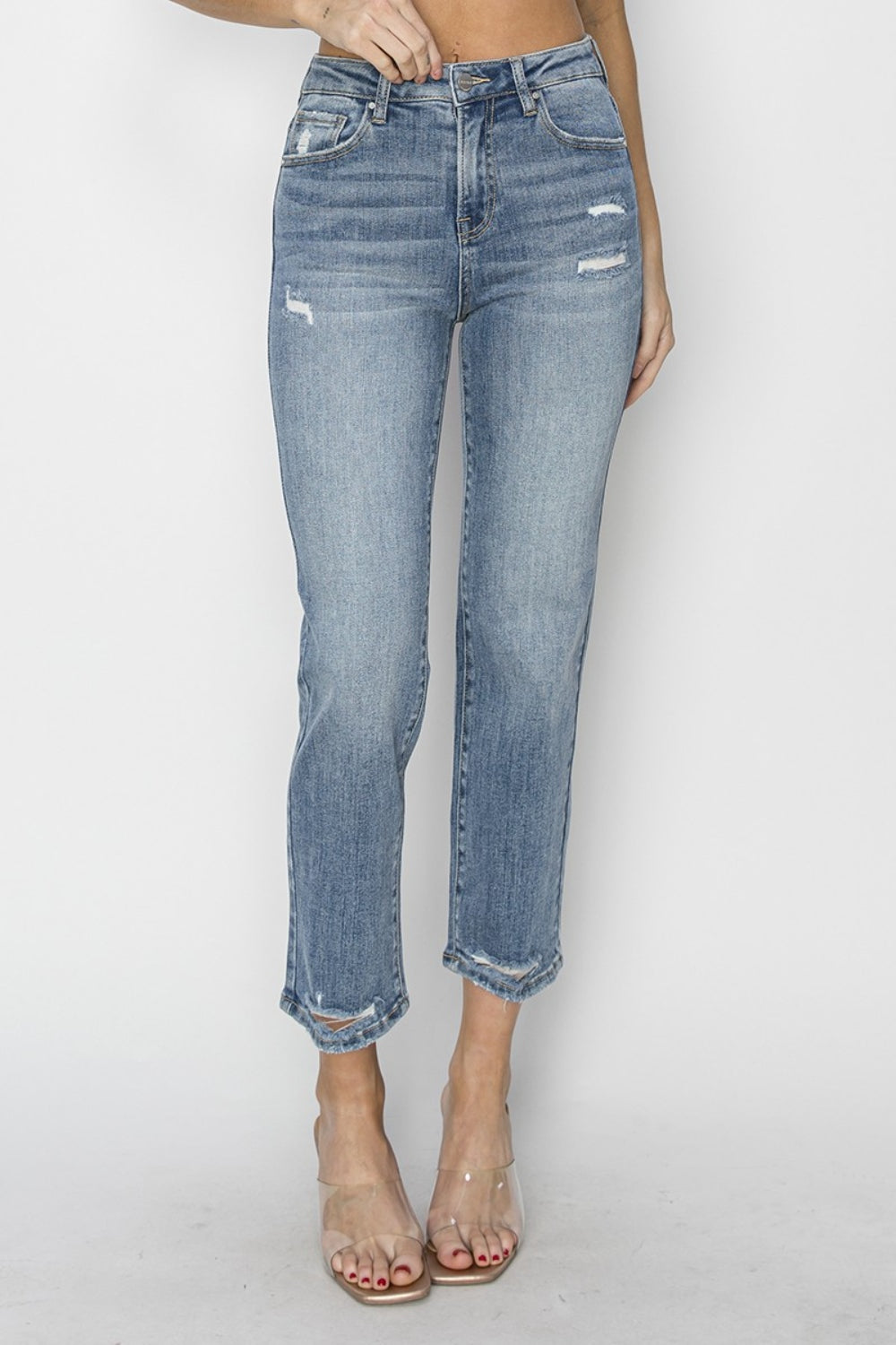 RISEN Full Size High Waist Distressed Cropped Jeans - NeoKira Unlimited