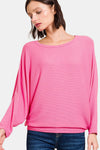 Zenana Ribbed Round Neck Long Sleeve Top Top Trendsi CANDY PINK S 